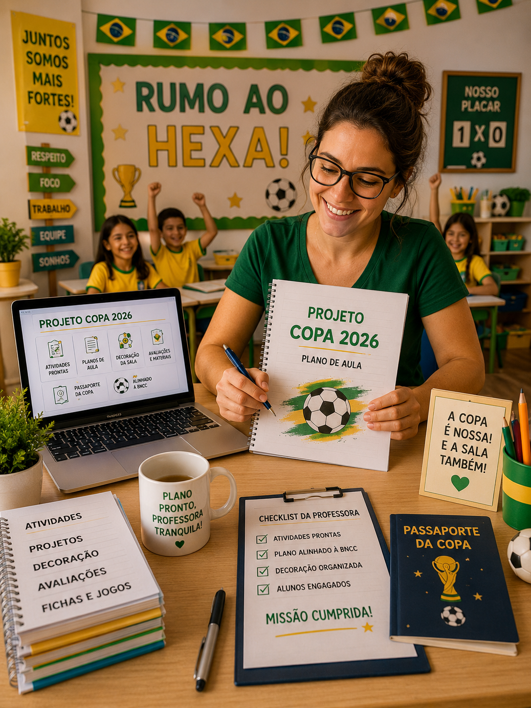 Professora confiante com o Projeto Copa 2026 pronto